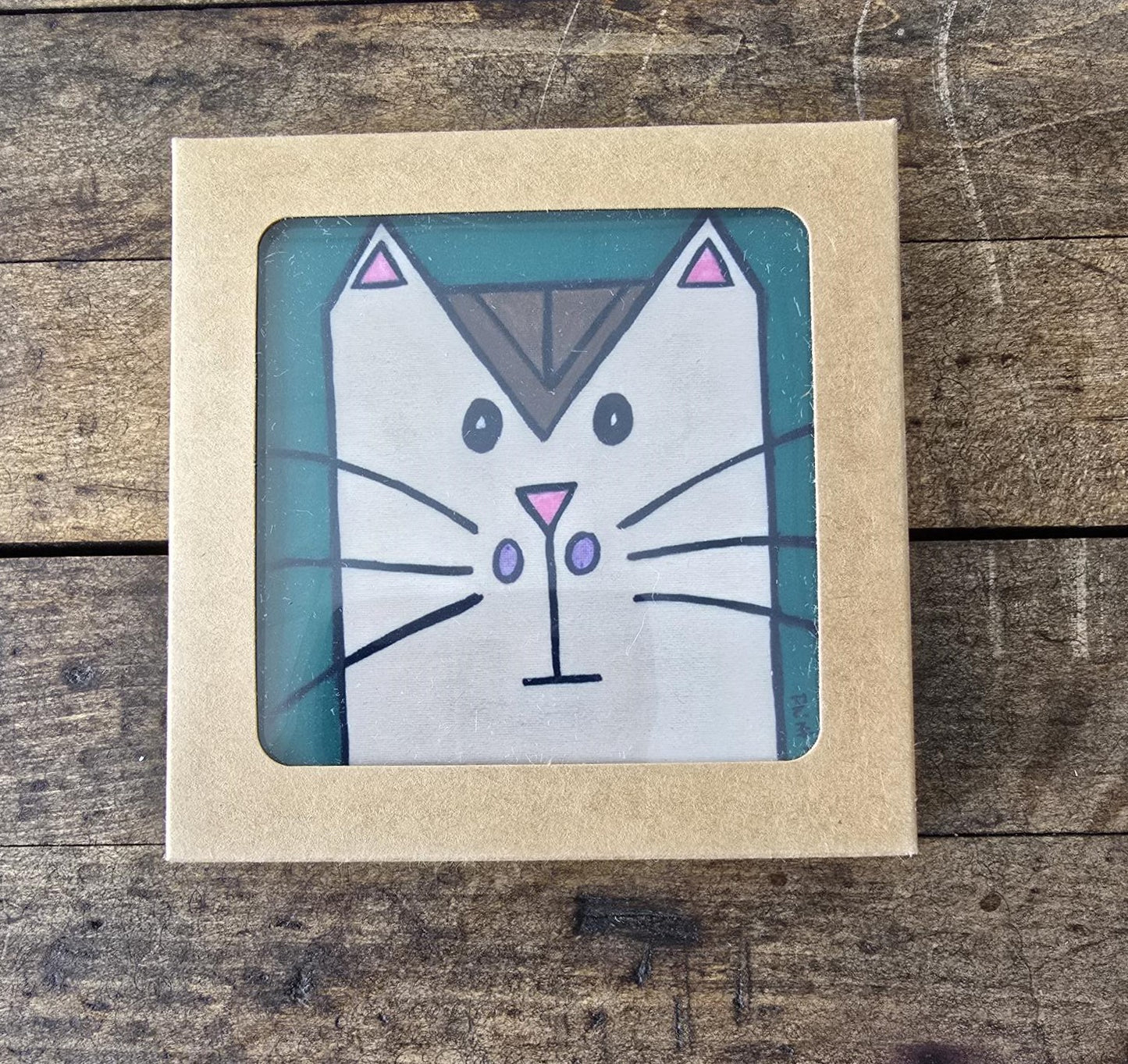 Coasters- Set of 5 Martini Nosed Kitty Cork Backed Coasters (Gucci Colors)