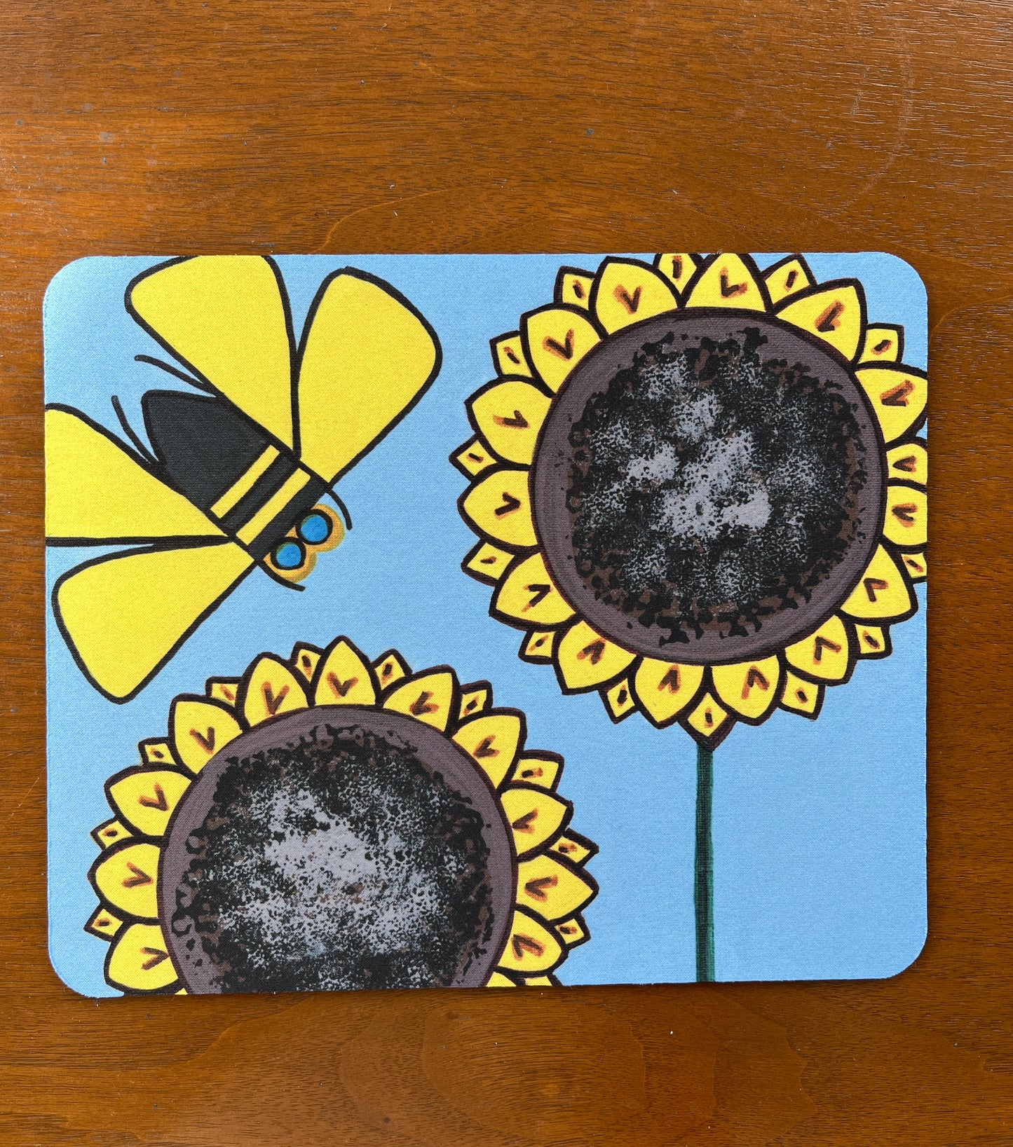 Mousepad-Yellow Bee With (2) Sunflowers
