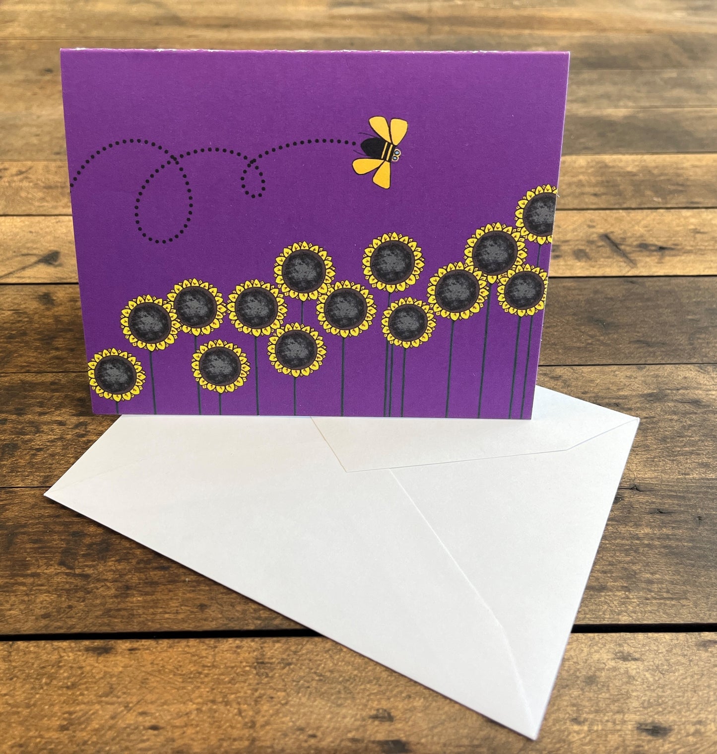 Note Cards (10) Purple Bee Line With Sun Flower Note Cards With (10) Envelopes