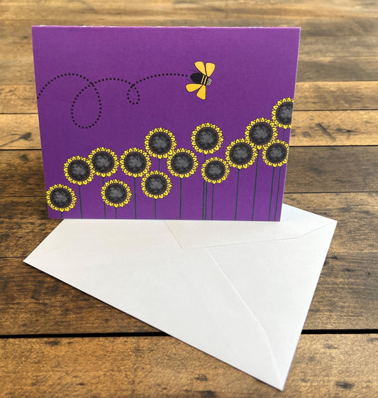 Note Cards (10) Purple Bee Line With Sun Flower Note Cards With (10) Envelopes