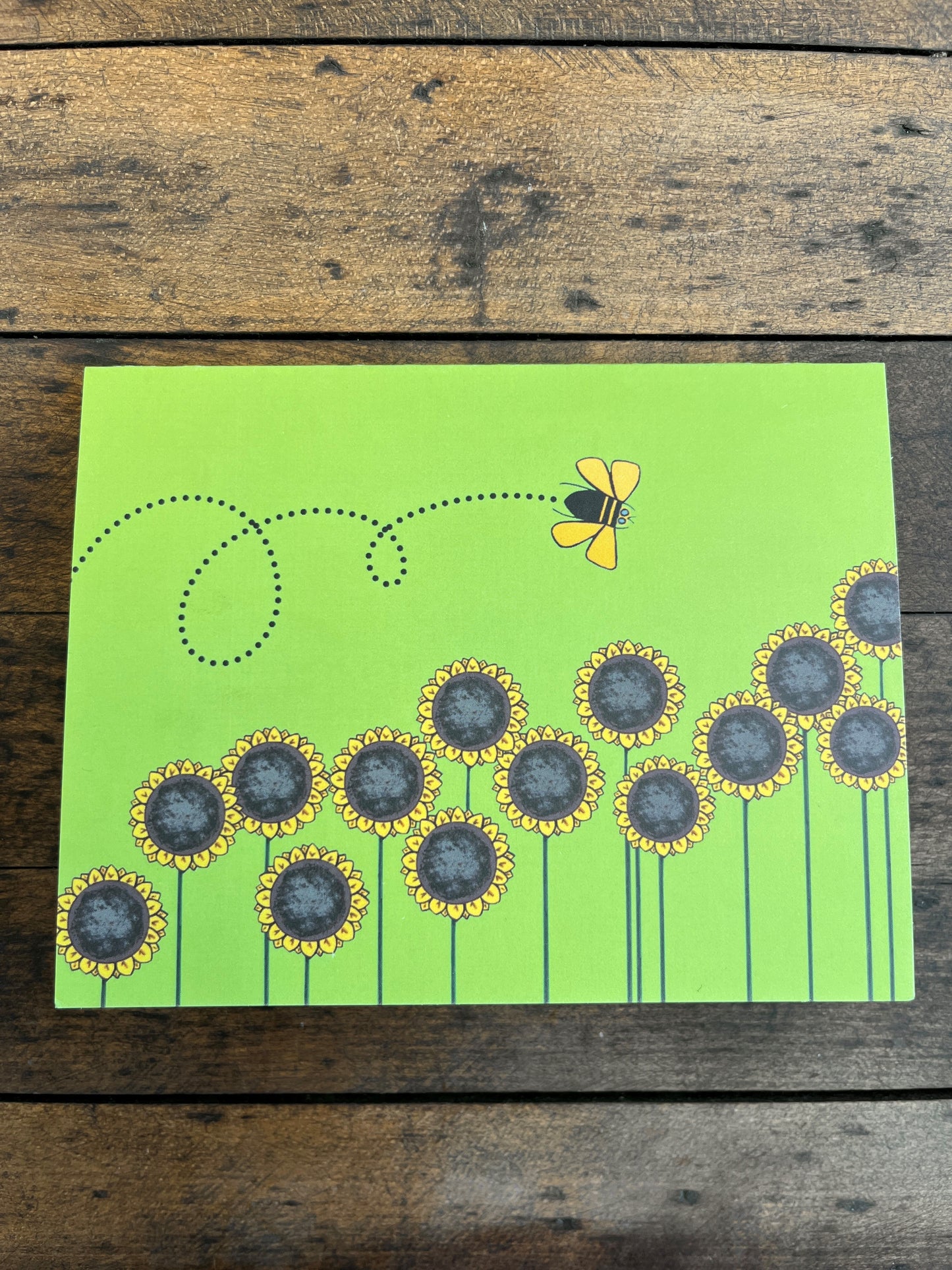 Note Cards (10) Green Bee Line With Sun Flower Note Cards With (10)Envelopes