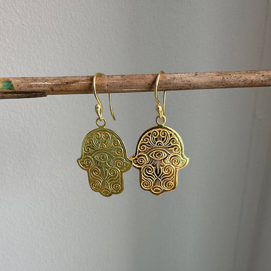 Hamsa Earrings | Gold Dangle Earrings | 18K Gold-Plated