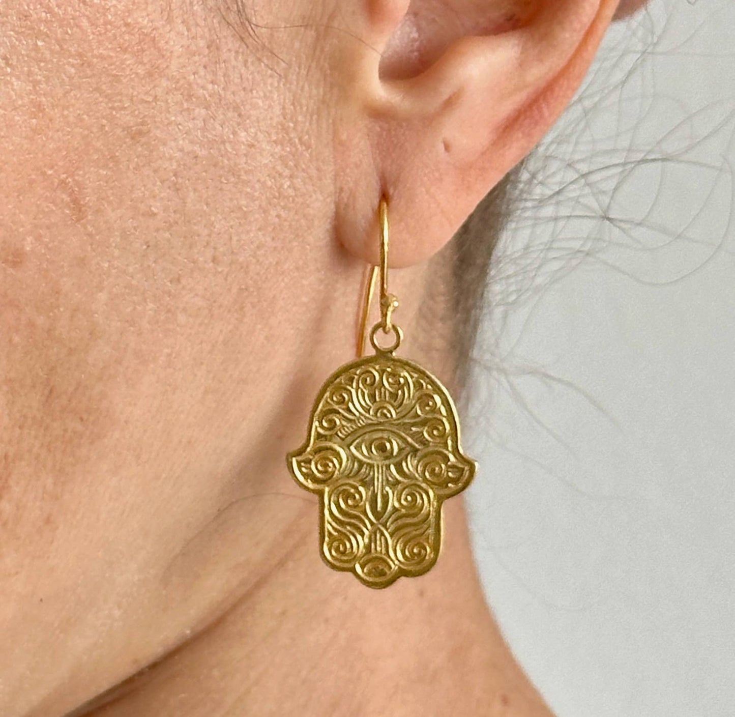 Hamsa Earrings | Gold Dangle Earrings | 18K Gold-Plated