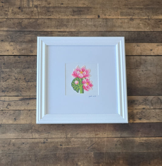 Framed Diamond Painting of Lotus (White Gallery Frame)