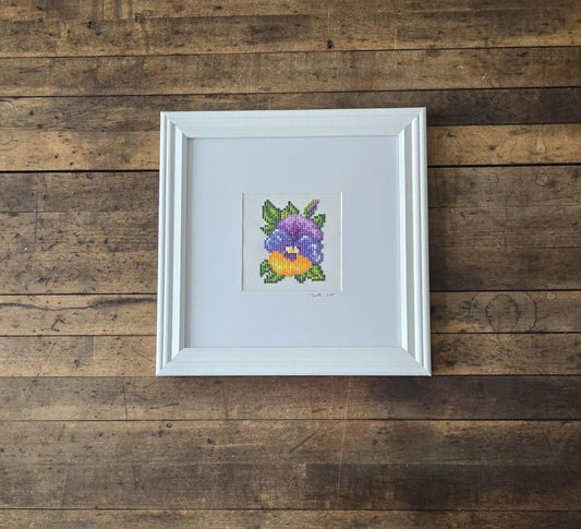 Framed Diamond Painting of Pansey (White Gallery Frame)