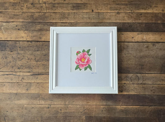 Framed Diamond Painting of Peony (White Gallery Frame)