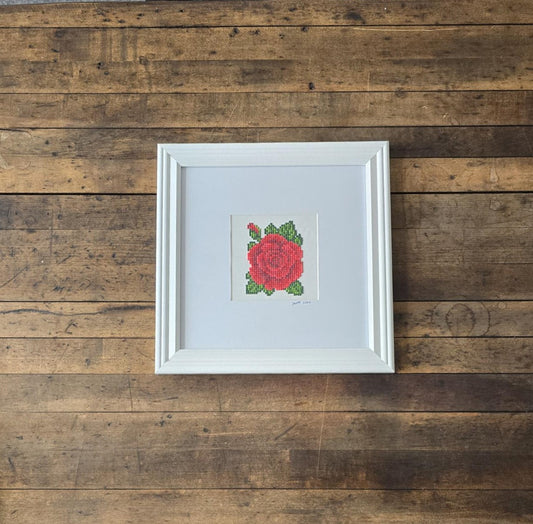 Framed Diamond Painting of Rose (White Gallery Frame)