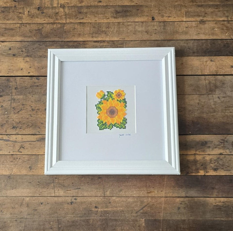 Framed Diamond Painting of Sun Flower (White Gallery Frame)