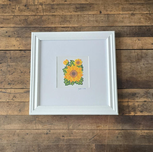 Framed Diamond Painting of Sun Flower (White Gallery Frame)