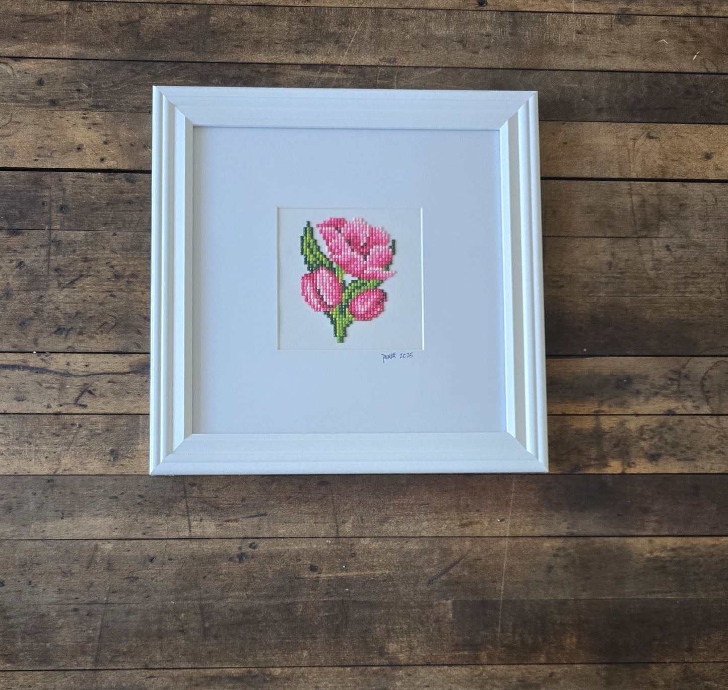 Framed Diamond Painting of Tulip (White Gallery Frame)
