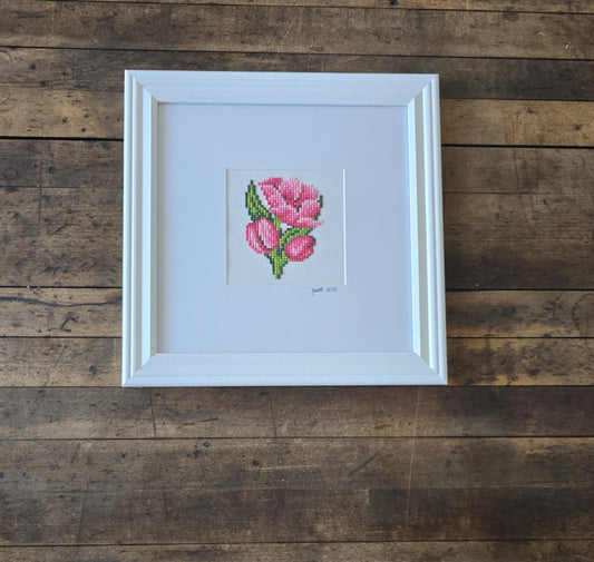 Framed Diamond Painting of Tulip (White Gallery Frame)