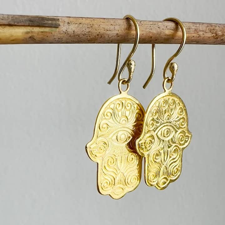 Hamsa Earrings | Gold Dangle Earrings | 18K Gold-Plated