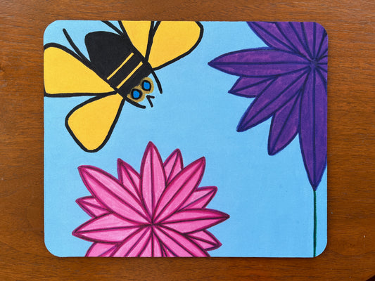 Mousepad- Yellow Bee with (2) Dahlias Mouse Pad