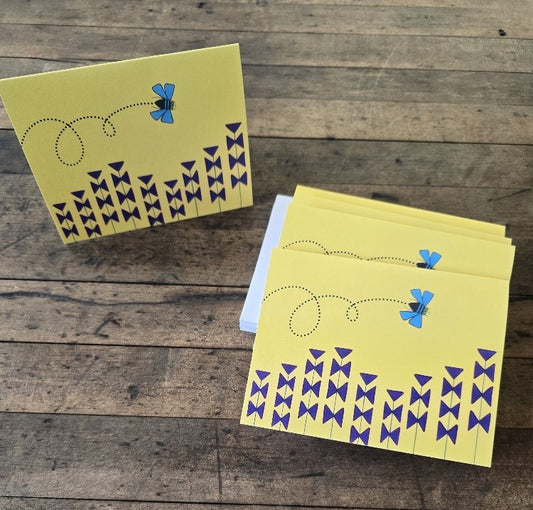 Note Cards (10) Yellow Bee Line With Lavender Note Cards With (10)Envelopes