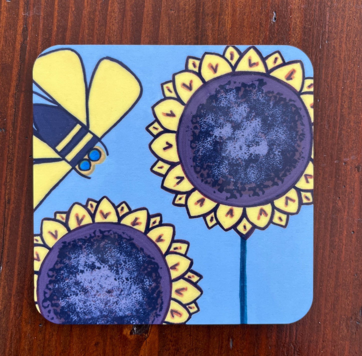 Coasters- Set of 4 cork backed sunflowers & bee coasters