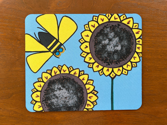 Mousepad-Yellow Bee With (2) Sunflowers