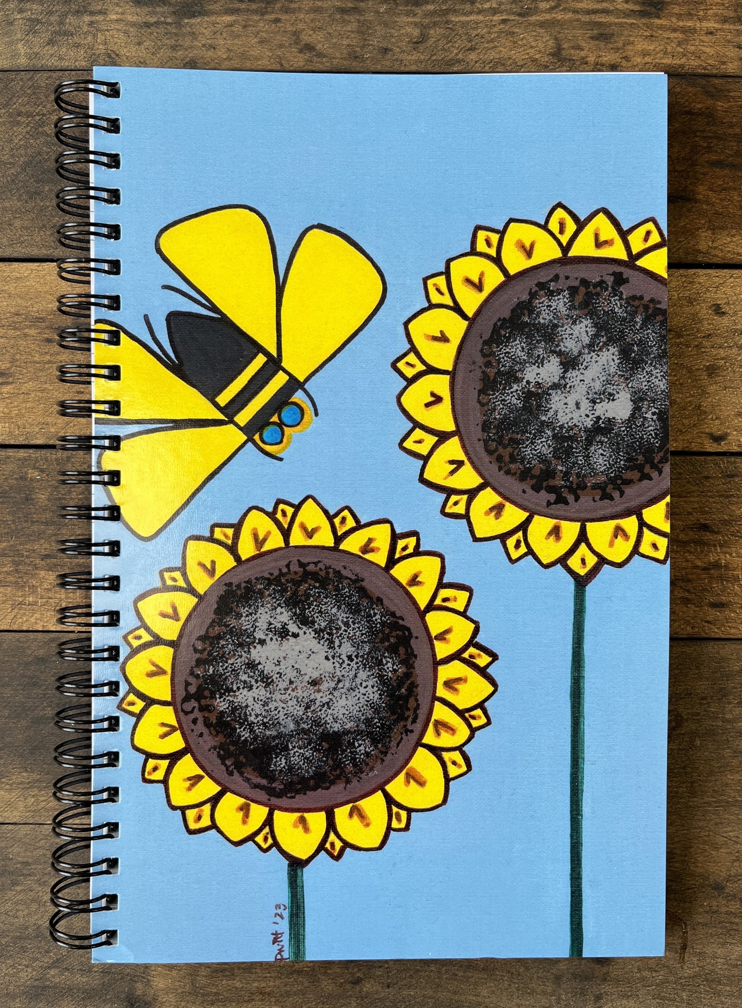 Notebook- Yellow Bee W/(2) Sunflowers Soft Cover Spiral Notebook.