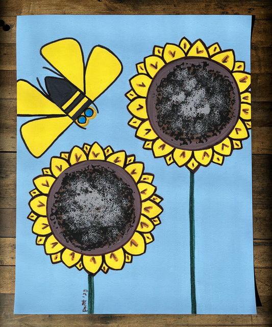 Poster-(Unframed)-Bee with Two Sunflowers