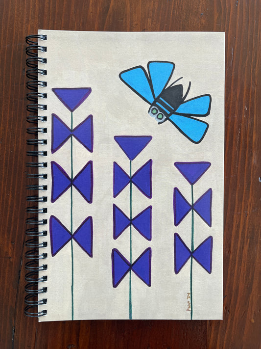 Notebook-Blue Bee W/3 Lavender Stems Soft Cover Spiral Note Book